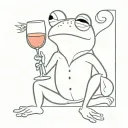 a small french frog with a baguette and a glass of wine tattoo design idea