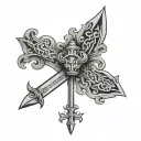 SOTF tattoo, meaning survival of the fittest. It must contain SOTF word and a medieval weapon. tattoo design idea