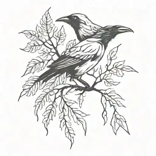 crow, poison ivy, serotonin molecule tattoo design idea