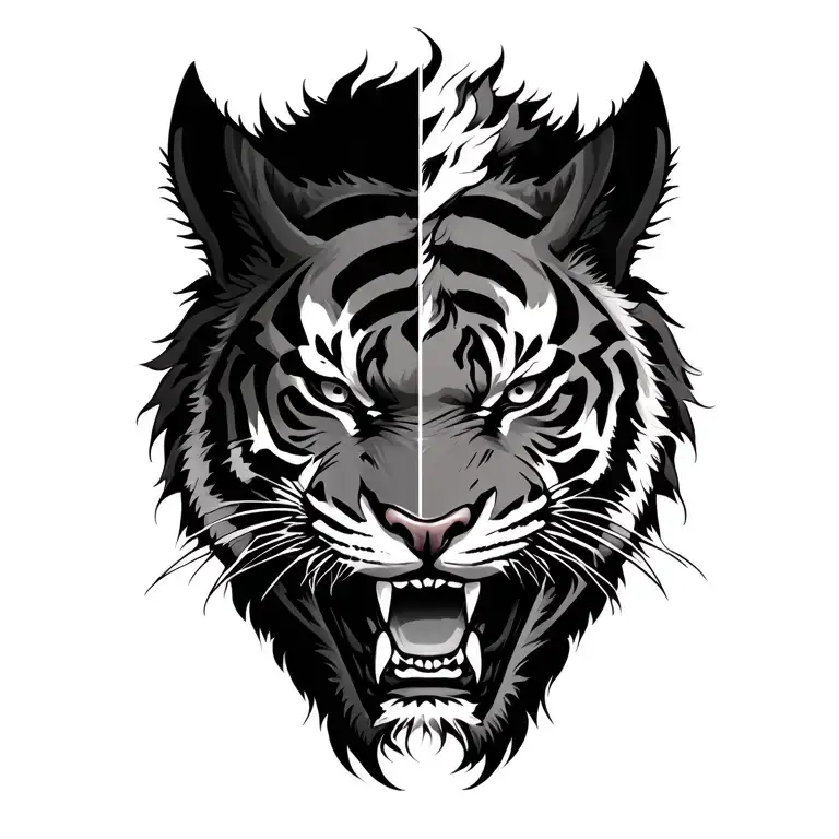 face that is half tiger and half dragon tattoo design idea