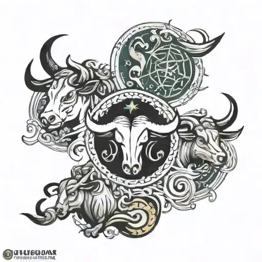 sagitarious, 2 taurus and one virgo zodiac sign tattoo design idea