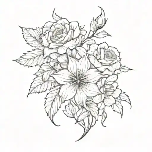 birthday month flowers September, July, May, June, February intertwined tattoo design idea