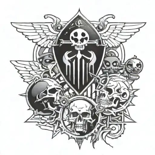 Combine elements of Warhammer 40K with symbols representing family and children tattoo design idea