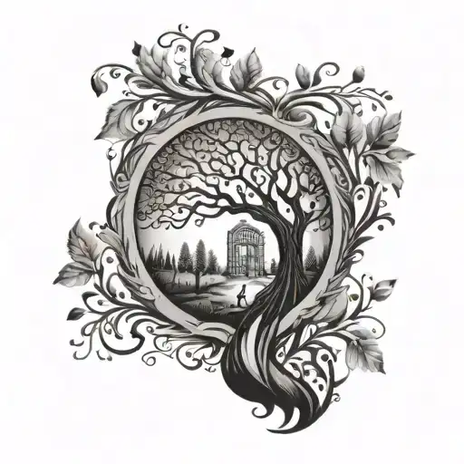 An intricate keyhole design with a family tree inside, symbolizing personal freedom and the importance of family tattoo design idea