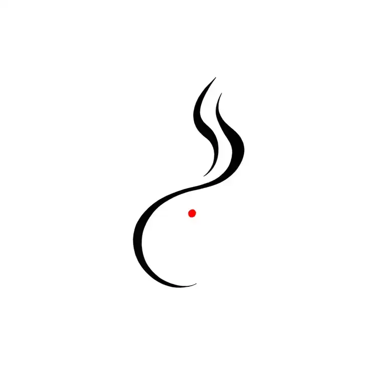 A minimalist flame shape – curved in the shape of a half circle, all black with a small red dot at the core tattoo design idea
