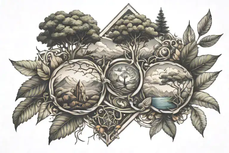 the symbol for serotonin comprised of nature scene tattoo design idea