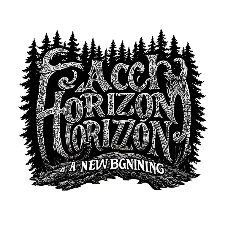 "Each horizon - a new beginning" vikings in a forest  tattoo design idea