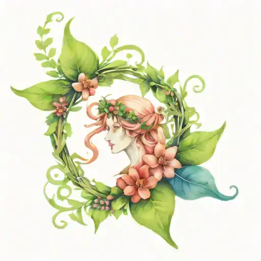 trinacria symbol with a wreath of vines and flowers in hair with Italian flag in background tattoo design idea