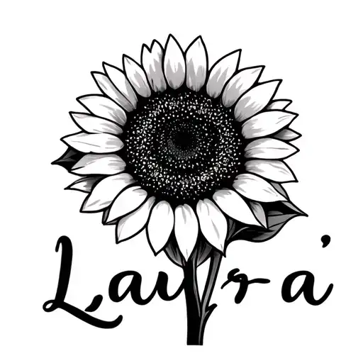 "Laura " one single Sunflower with Laura across it  tattoo design idea