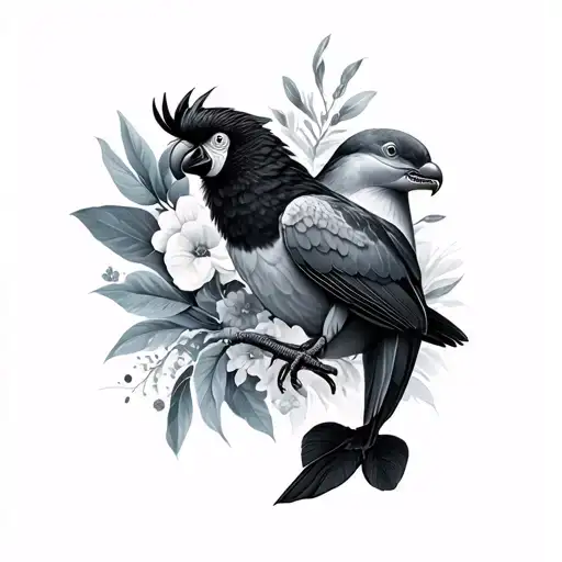 black cockatoo and dolphin tattoo design idea