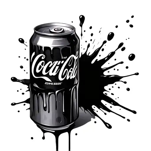 handpoke tattoo design, black ink, a melting can of Coca-Cola Zero, sketchy style, organic lines, drips and splatters, s tattoo design idea