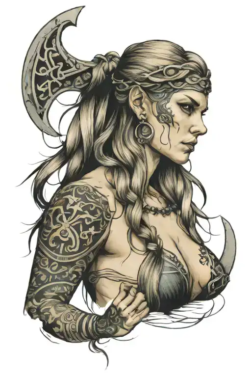 naked viking women tattoo design idea