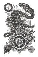 tree snake  black eagle waterfalls eyeball wheelchair sun, moon ,whale,dragonemersing,grimreaper skull roses  tattoo design idea