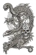 tree snake  black eagle waterfalls eyeball wheelchair sun, moon ,whale,dragonemersing,grimreaper skull roses  tattoo design idea