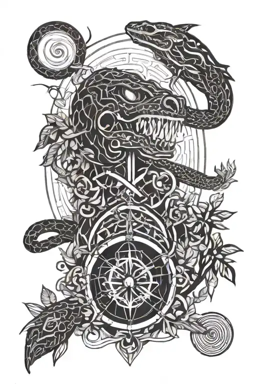tree snake  black eagle waterfalls eyeball wheelchair sun, moon ,whale,dragonemersing,grimreaper skull roses  tattoo design idea
