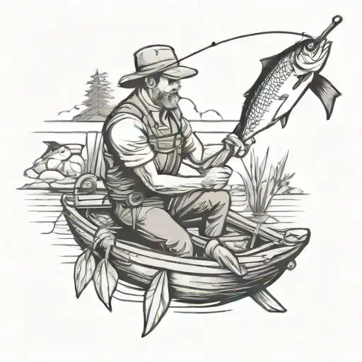 fishing scene carpenter working tattoo design idea