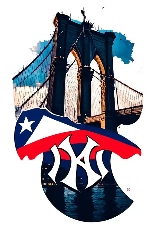 A beautiful portrait photograph of brooklyn bridge at night with a new your yankees logo accompanied by puerto rican fla tattoo design idea