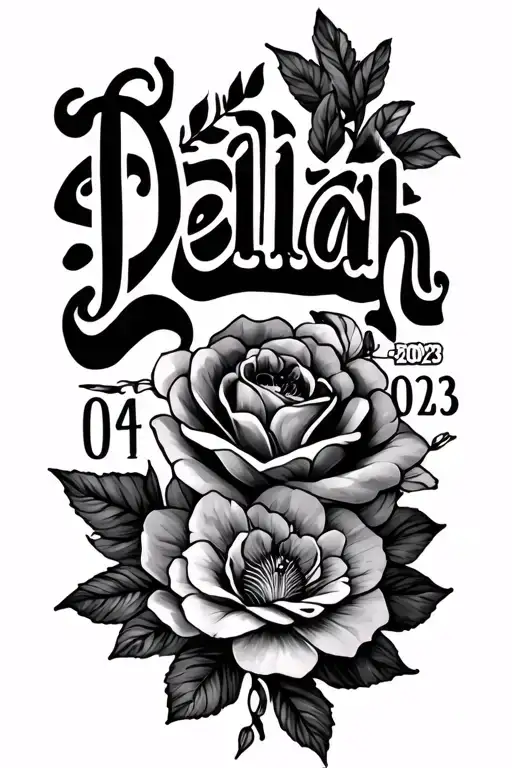 "Delilah 01•04•2023" name and date of birth tattoo design idea