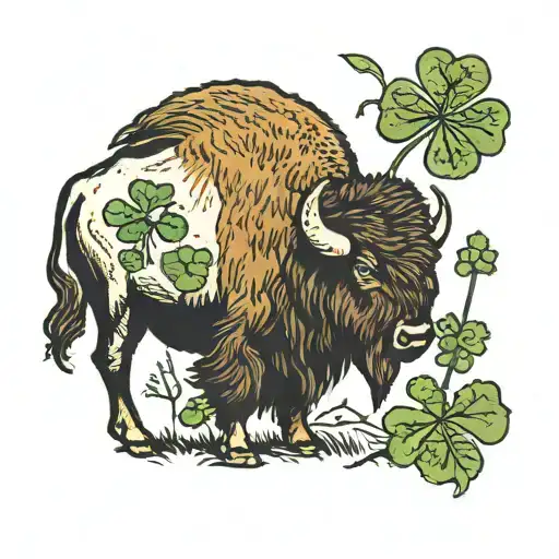 bison with a four-leaf clover in the woods  tattoo design idea
