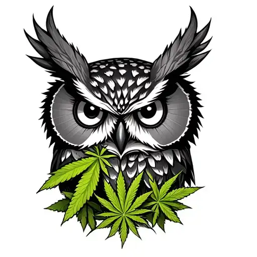 evil owl marijuana leaves tattoo design idea