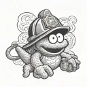 Elmo with firefighter helmet tattoo design idea