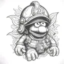 Elmo with firefighter helmet tattoo design idea