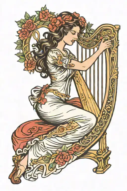 Girl playing harp, but. the harp is a bow and arrow tattoo design idea