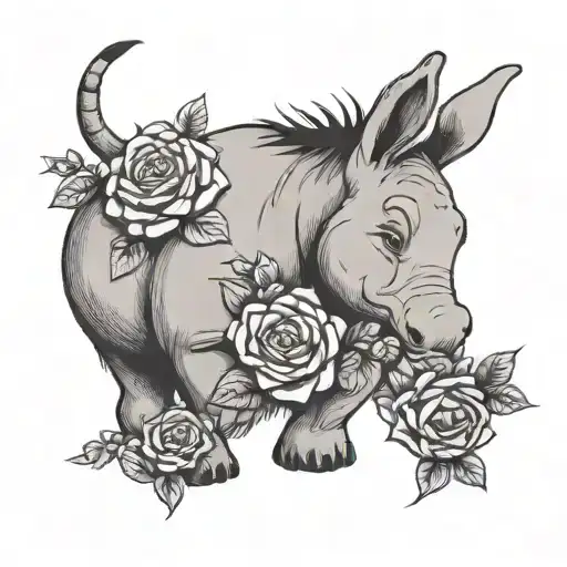 Eeyore holding roses  tattoo design idea