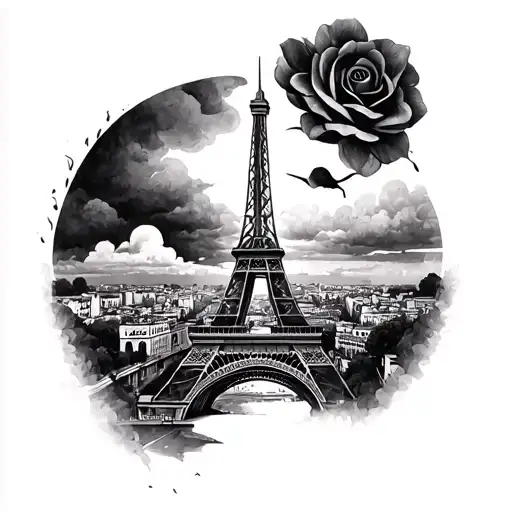 women breast and Eiffel tower tattoo design idea