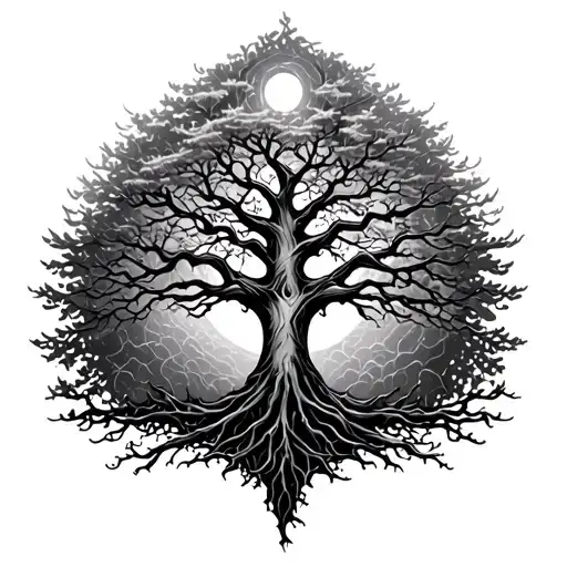 Half -dead tree of life tattoo design idea