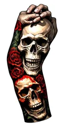 skulls connected up arm sleeve inspired by randy orton tattoo design idea