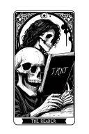 the reader skeleton tarot card tattoo design idea