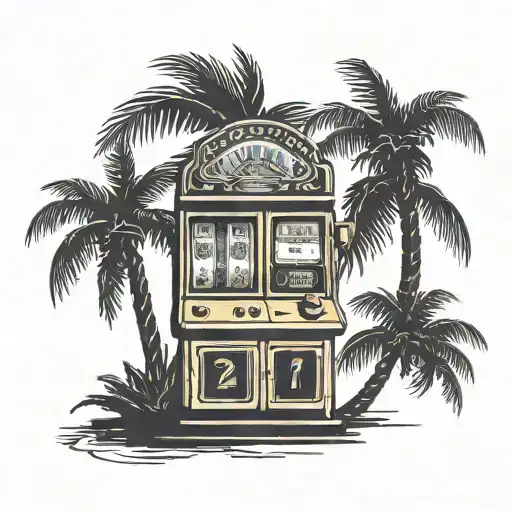 A palm tree silhouette with a slot machine incorporated into the design tattoo design idea
