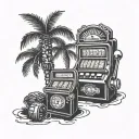 A palm tree silhouette with a slot machine incorporated into the design tattoo design idea