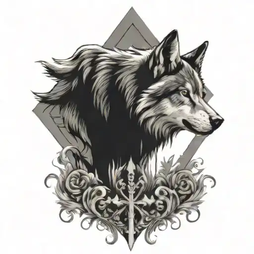 wolf next to a cross tattoo design idea