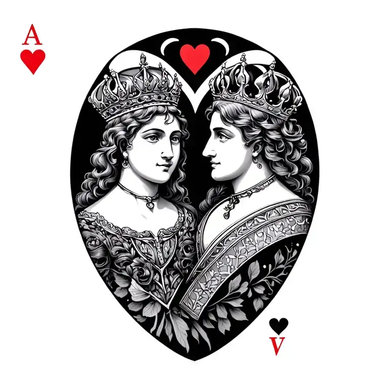 King and Queen of hearts on gemini sign tattoo design idea