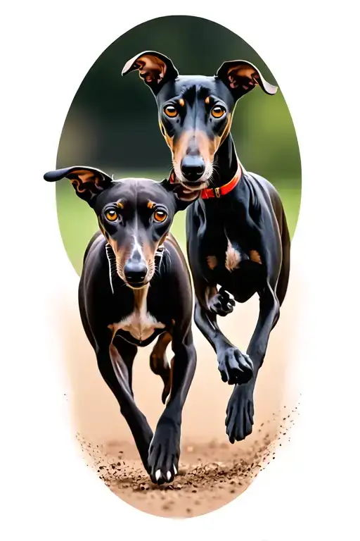 whippet and Italian greyhound running tattoo design idea