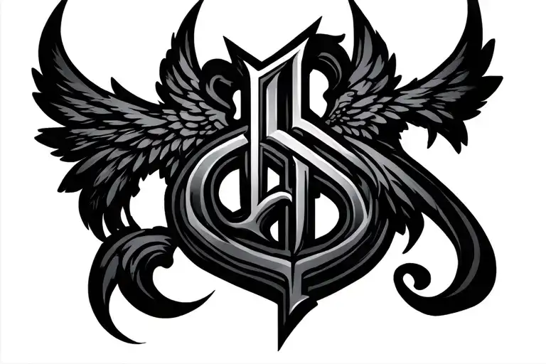 "S" cyber sigilism wings tattoo design idea