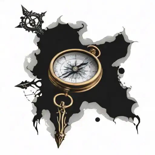 compass and clock tattoo design idea