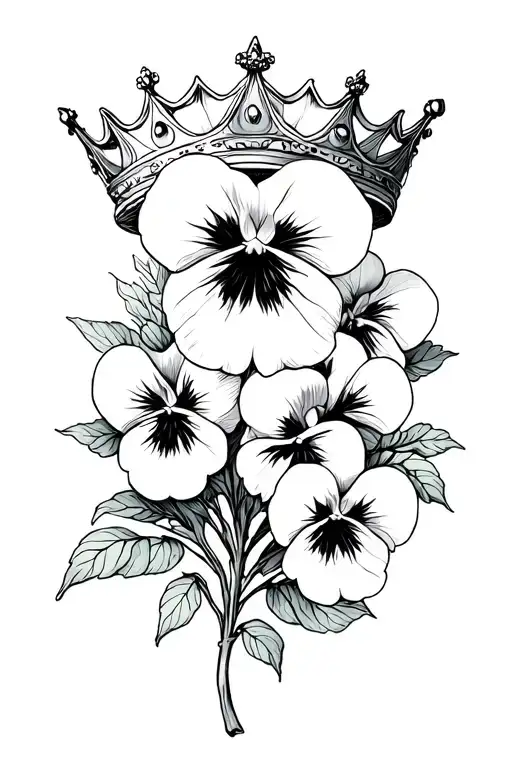 pansies with crown on top tattoo design idea
