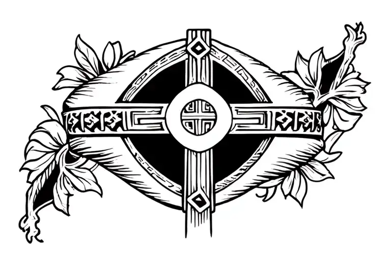 Band with Greek motifs and a cross tattoo design idea