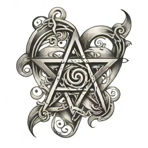 heartagram with music notes swirling tattoo design idea