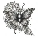 word CAOS but like butterfly effect reaper in space tattoo design idea