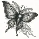 word CAOS but like butterfly effect reaper in space tattoo design idea