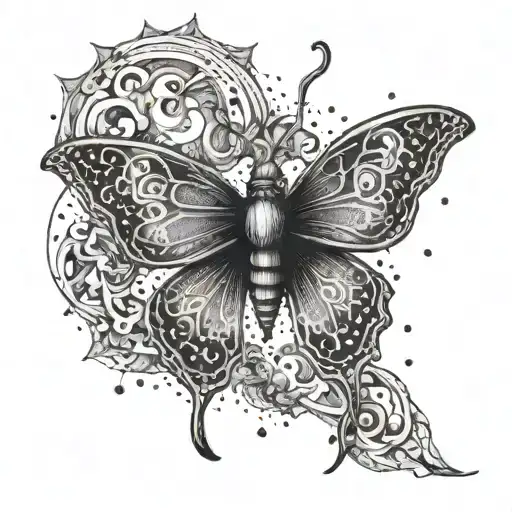 word CAOS but like butterfly effect reaper in space tattoo design idea