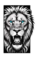 Imagine A Roaring Lion's Face,Drawn In Sharp,Minimalist Lines. The Expression Is Intense,dark blue eyes... Tattoo tattoo design idea