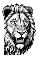 Imagine A Roaring Lion's Face,Drawn In Sharp,Minimalist Lines. The Expression Is Intense,dark blue eyes... Tattoo tattoo design idea