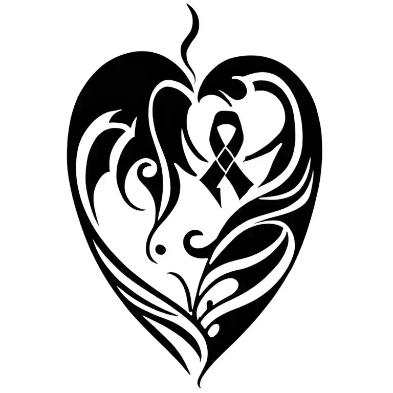tribal heart with cancer ribbon tattoo design idea