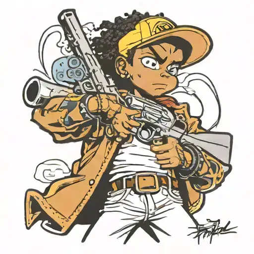 riley freeman from the boondocks with a gun  tattoo design idea