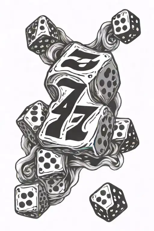 Lucky number 777 with dice on the sides tattoo design idea